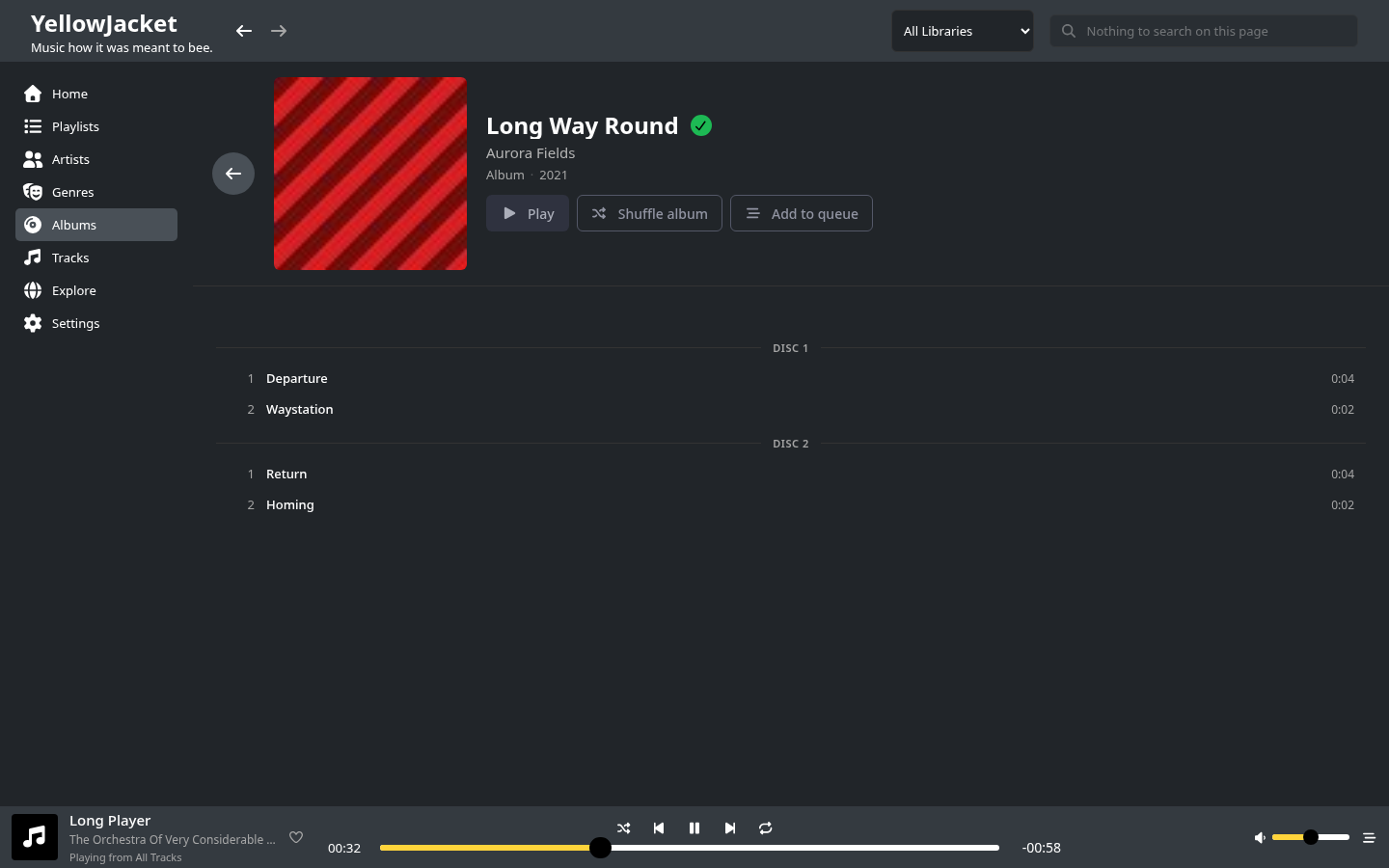 An album page, with two discs and the transport playing